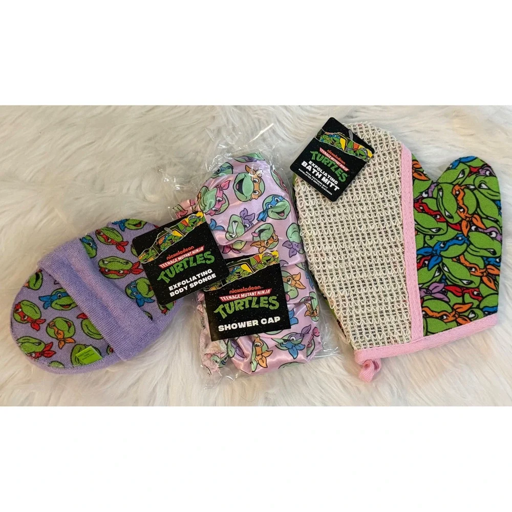 Teenage Mutant Ninja Turtles TMNT Bath Set Shower Cap Mitt Sponge 3pc New